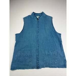 Orvis Blue Denim Sleeveless Zip-Front Dress Casual Summer Wear L‎